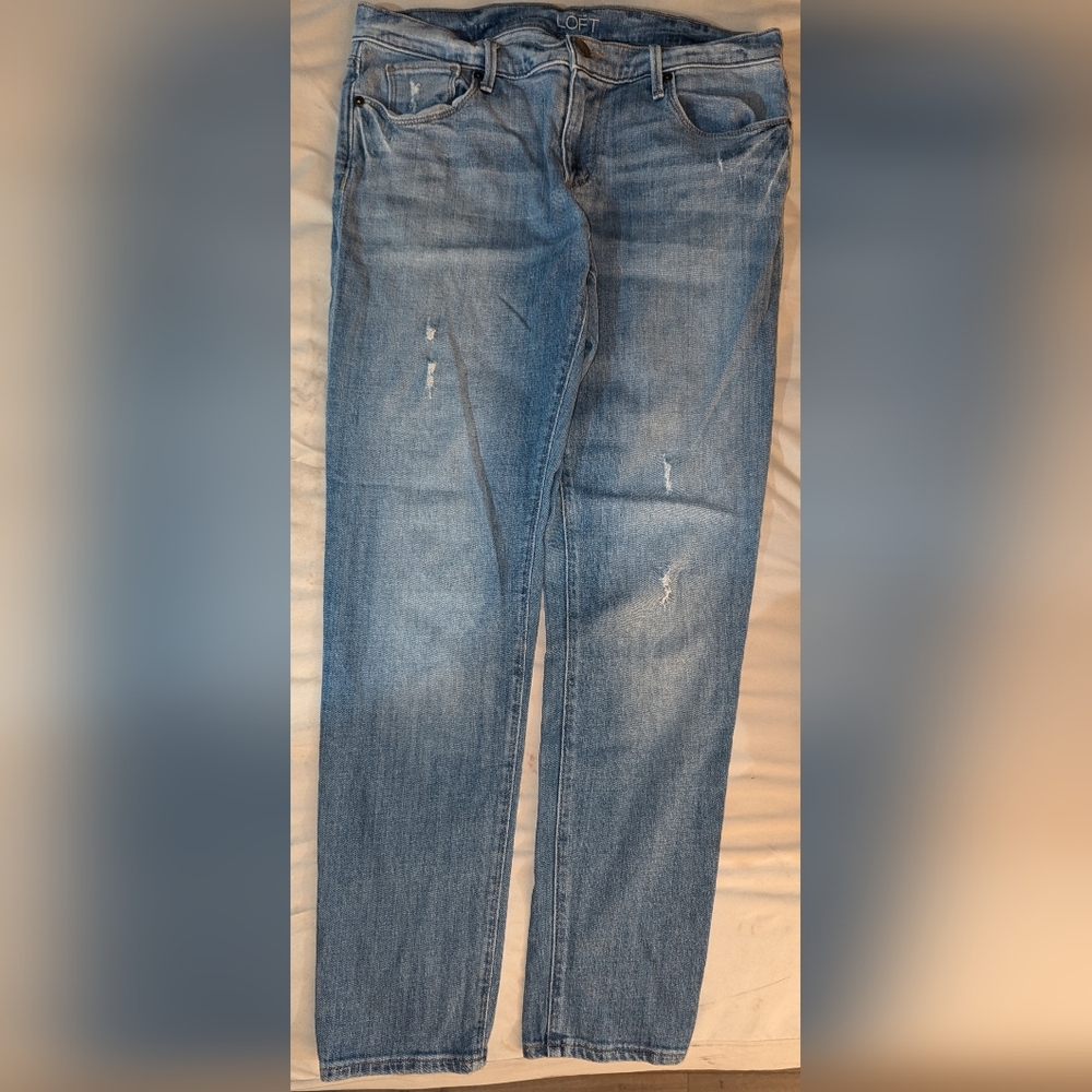 LOFT Blue Skinny Jeans with Vintage Distressed Style